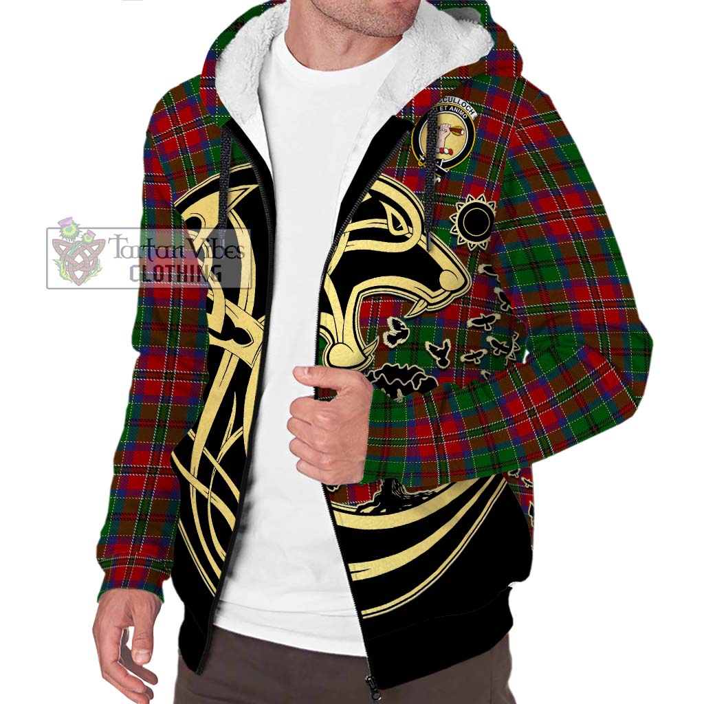 Tartan Vibes Clothing MacCulloch Tartan Sherpa Hoodie with Family Crest Celtic Wolf Style