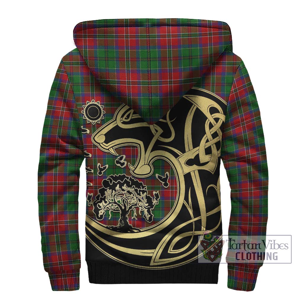 Tartan Vibes Clothing MacCulloch Tartan Sherpa Hoodie with Family Crest Celtic Wolf Style