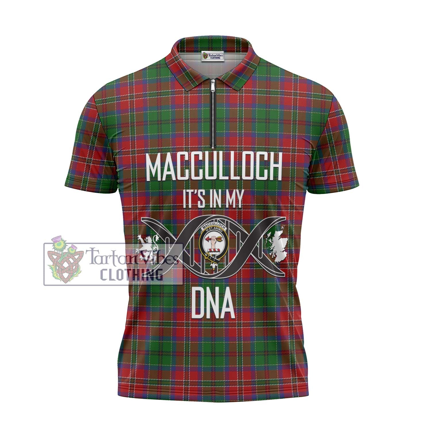 Tartan Vibes Clothing MacCulloch Tartan Zipper Polo Shirt with Family Crest DNA In Me Style