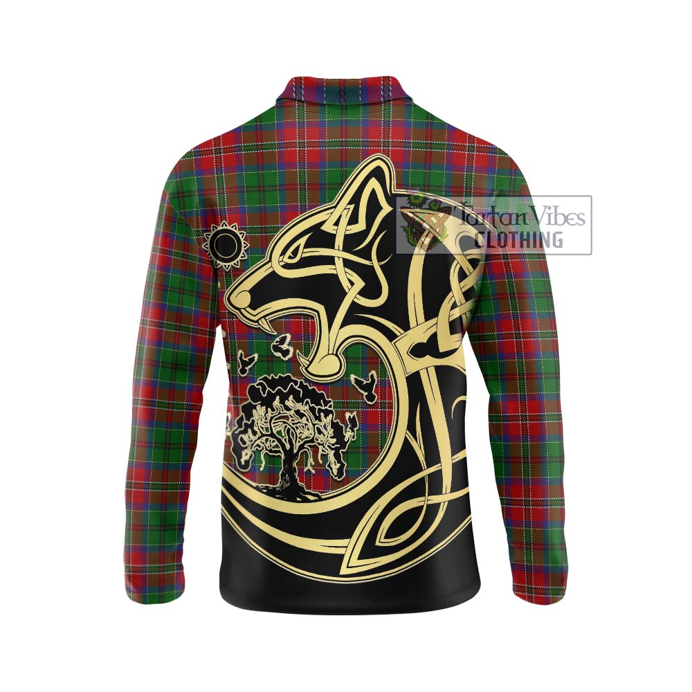 Tartan Vibes Clothing MacCulloch Tartan Long Sleeve Polo Shirt with Family Crest Celtic Wolf Style