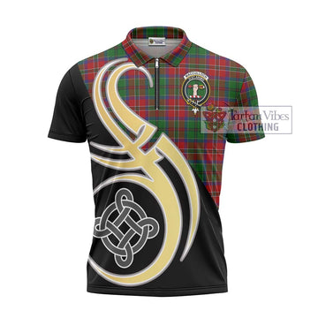 MacCulloch Tartan Zipper Polo Shirt with Family Crest and Celtic Symbol Style
