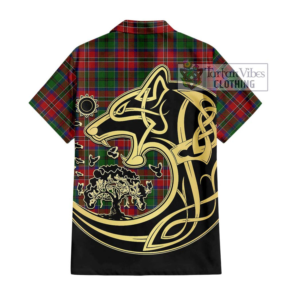 MacCulloch (McCulloch) Tartan Short Sleeve Button Shirt with Family Crest Celtic Wolf Style - Tartan Vibes Clothing