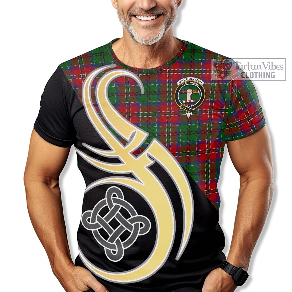 Tartan Vibes Clothing MacCulloch Tartan T-Shirt with Family Crest and Celtic Symbol Style