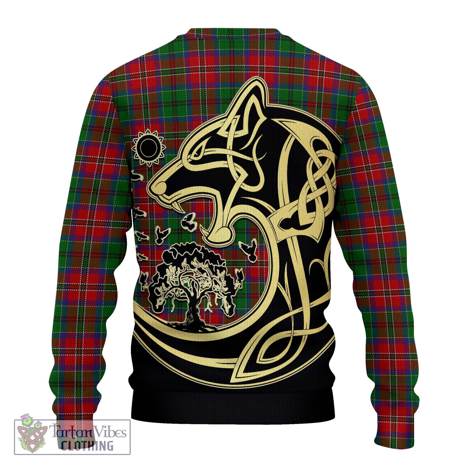 Tartan Vibes Clothing MacCulloch Tartan Knitted Sweater with Family Crest Celtic Wolf Style