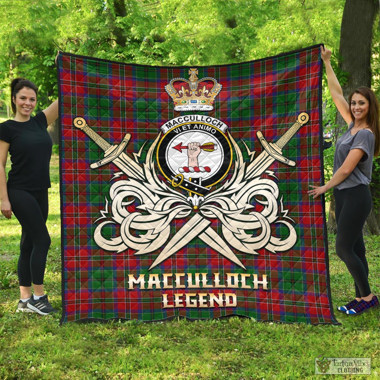 Tartan Vibes Clothing MacCulloch Tartan Quilt with Clan Crest and the Golden Sword of Courageous Legacy