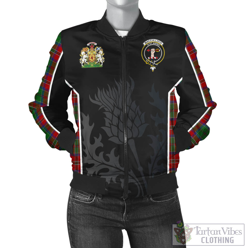 Tartan Vibes Clothing MacCulloch Tartan Bomber Jacket with Family Crest and Scottish Thistle Vibes Sport Style