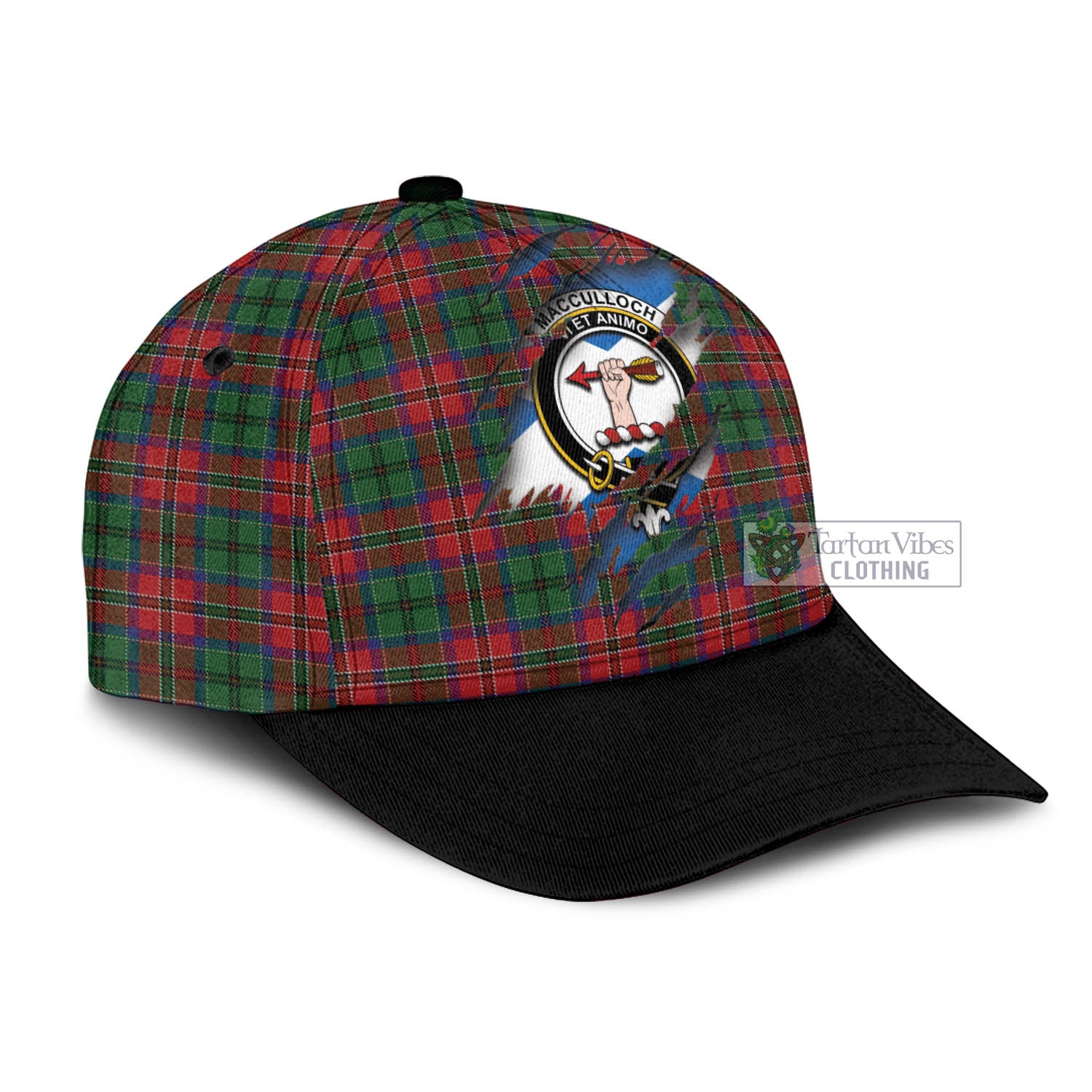 Tartan Vibes Clothing MacCulloch Tartan Classic Cap with Family Crest In Me Style