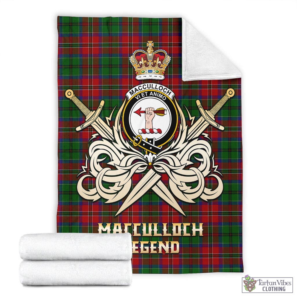 Tartan Vibes Clothing MacCulloch Tartan Blanket with Clan Crest and the Golden Sword of Courageous Legacy