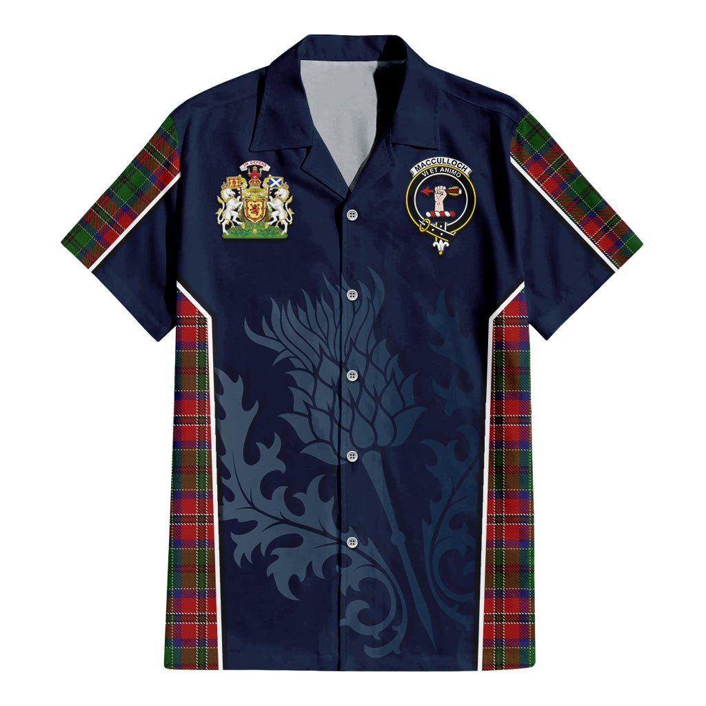 Tartan Vibes Clothing MacCulloch Tartan Short Sleeve Button Up Shirt with Family Crest and Scottish Thistle Vibes Sport Style