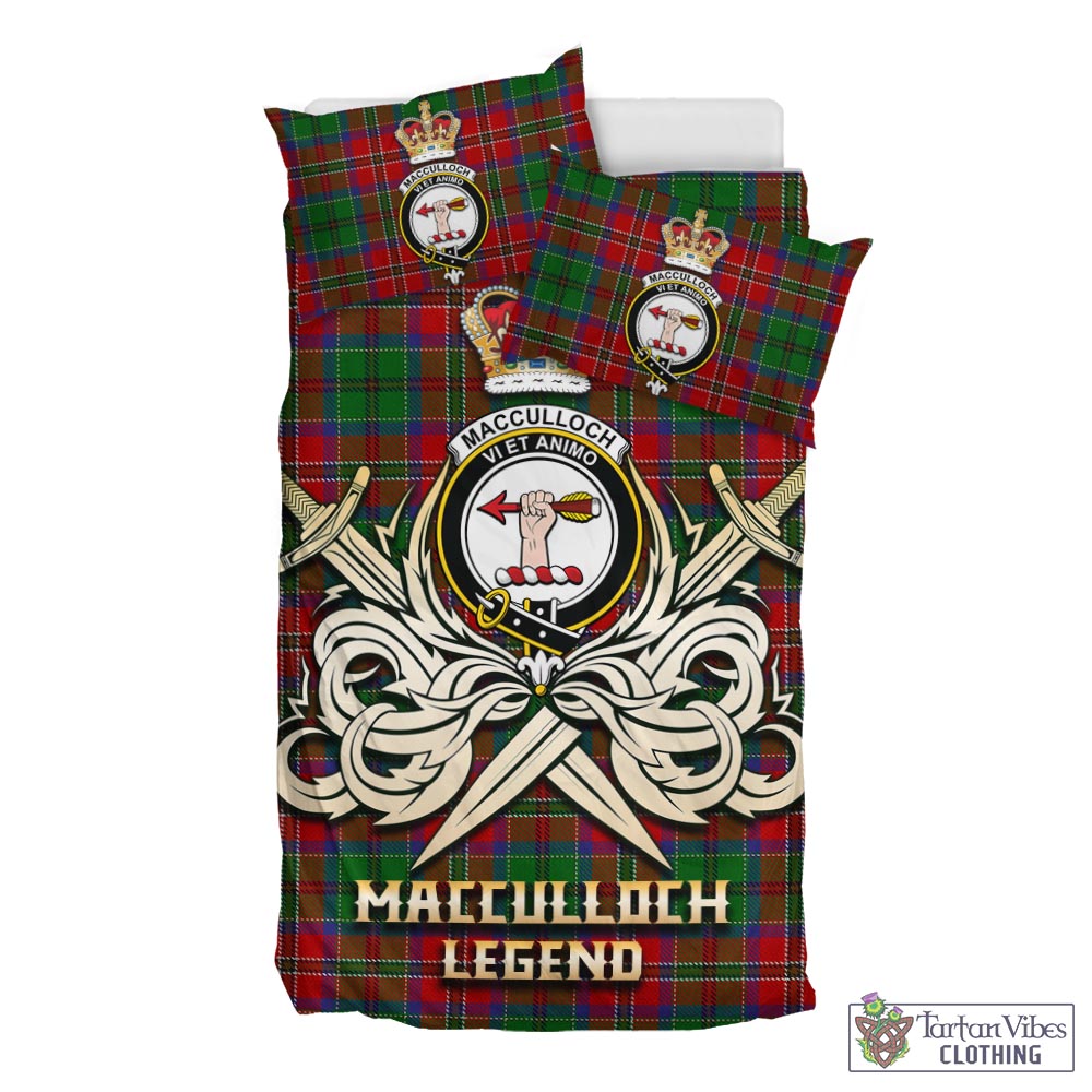 Tartan Vibes Clothing MacCulloch Tartan Bedding Set with Clan Crest and the Golden Sword of Courageous Legacy