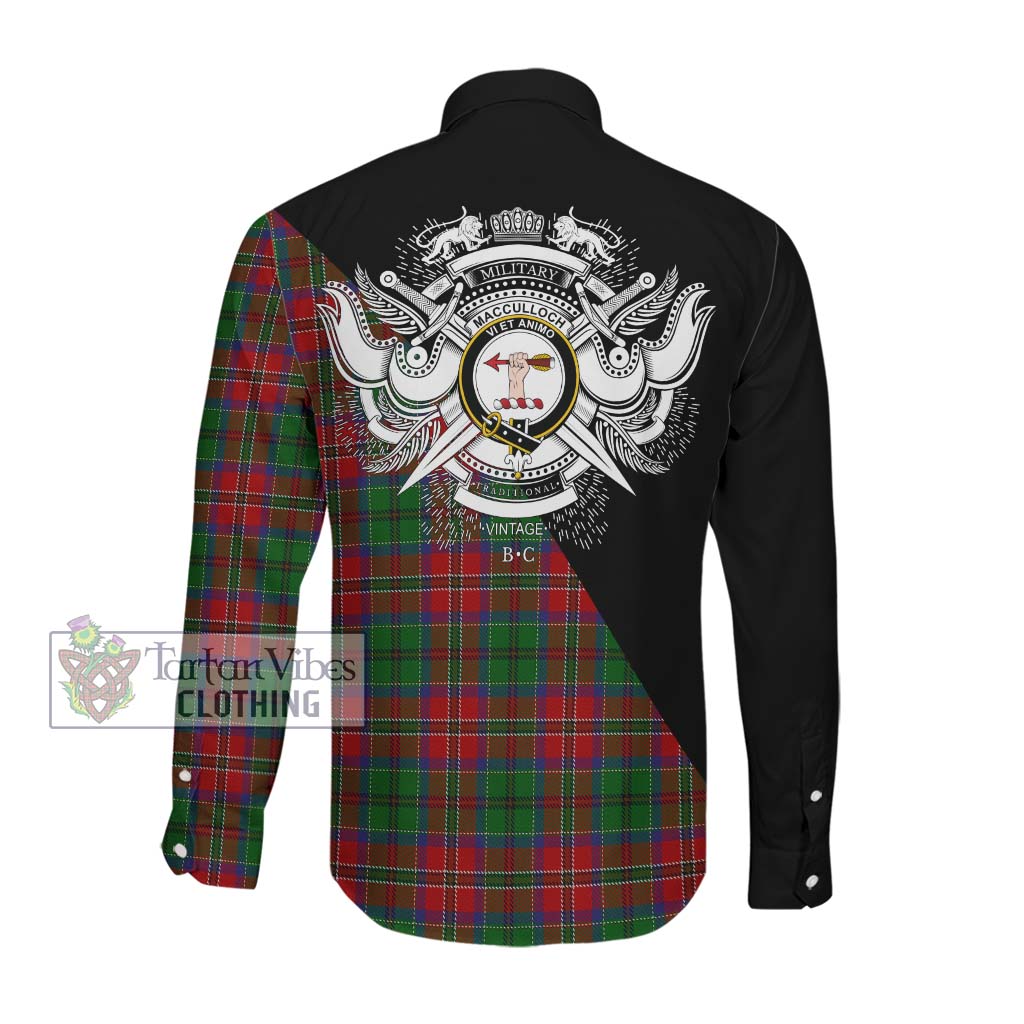 Tartan Vibes Clothing MacCulloch Tartan Long Sleeve Button Shirt with Family Crest and Military Logo Style