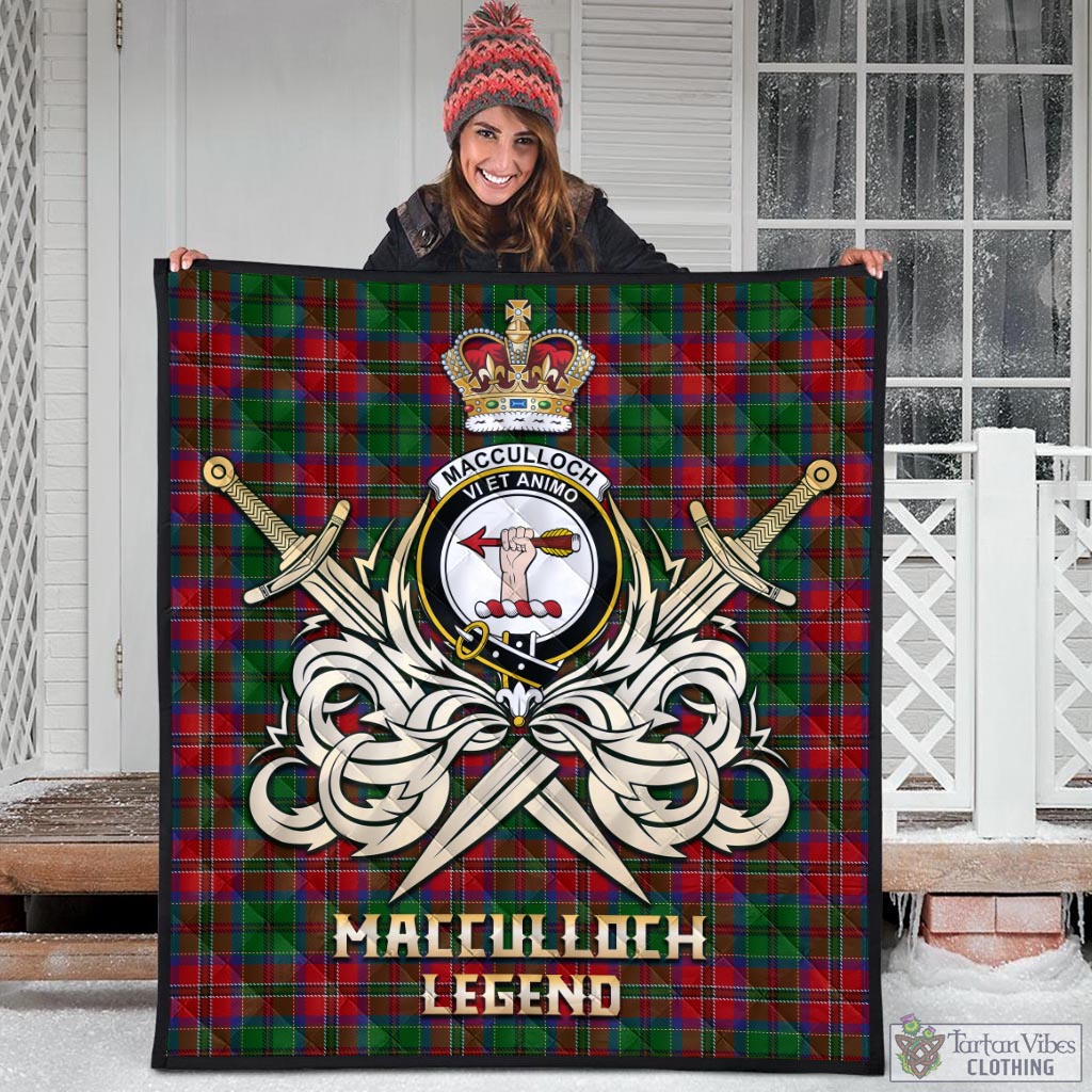 Tartan Vibes Clothing MacCulloch Tartan Quilt with Clan Crest and the Golden Sword of Courageous Legacy