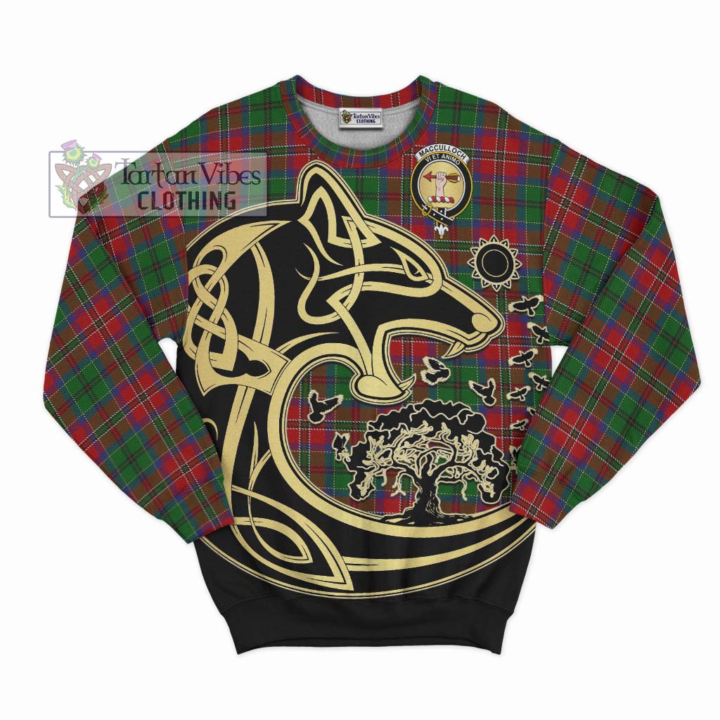 Tartan Vibes Clothing MacCulloch Tartan Sweatshirt with Family Crest Celtic Wolf Style