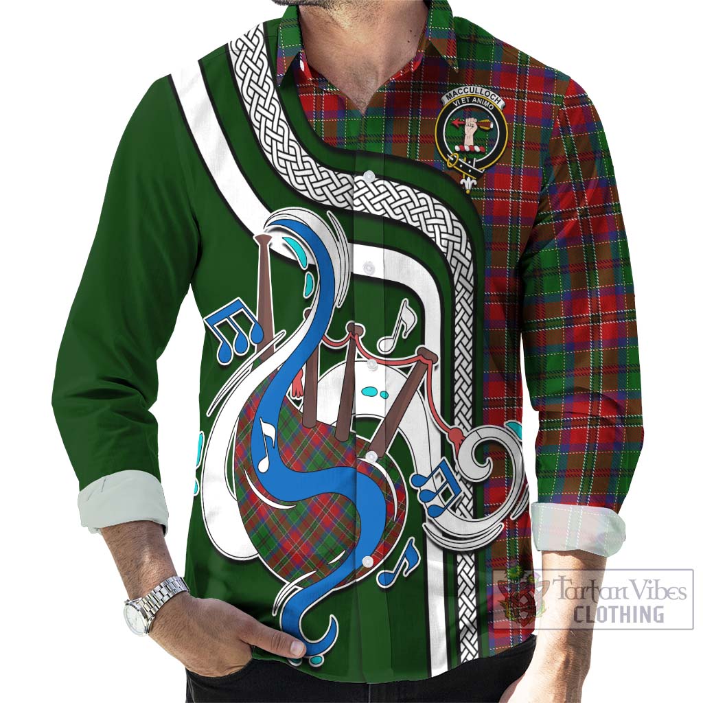 Tartan Vibes Clothing MacCulloch Tartan Long Sleeve Button Shirt with Epic Bagpipe Style