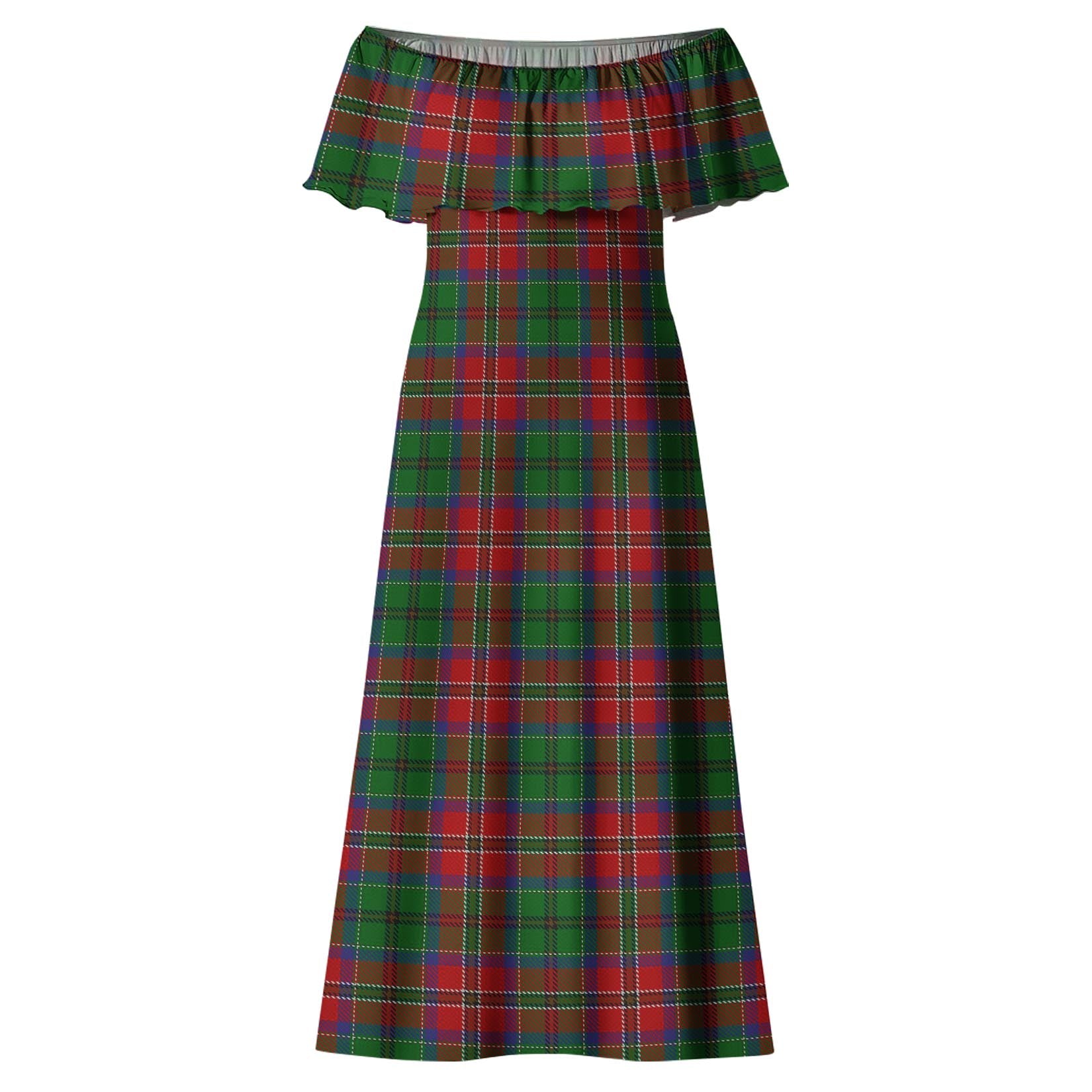 MacCulloch Tartan Off Shoulder Long Dress - Tartanvibesclothing