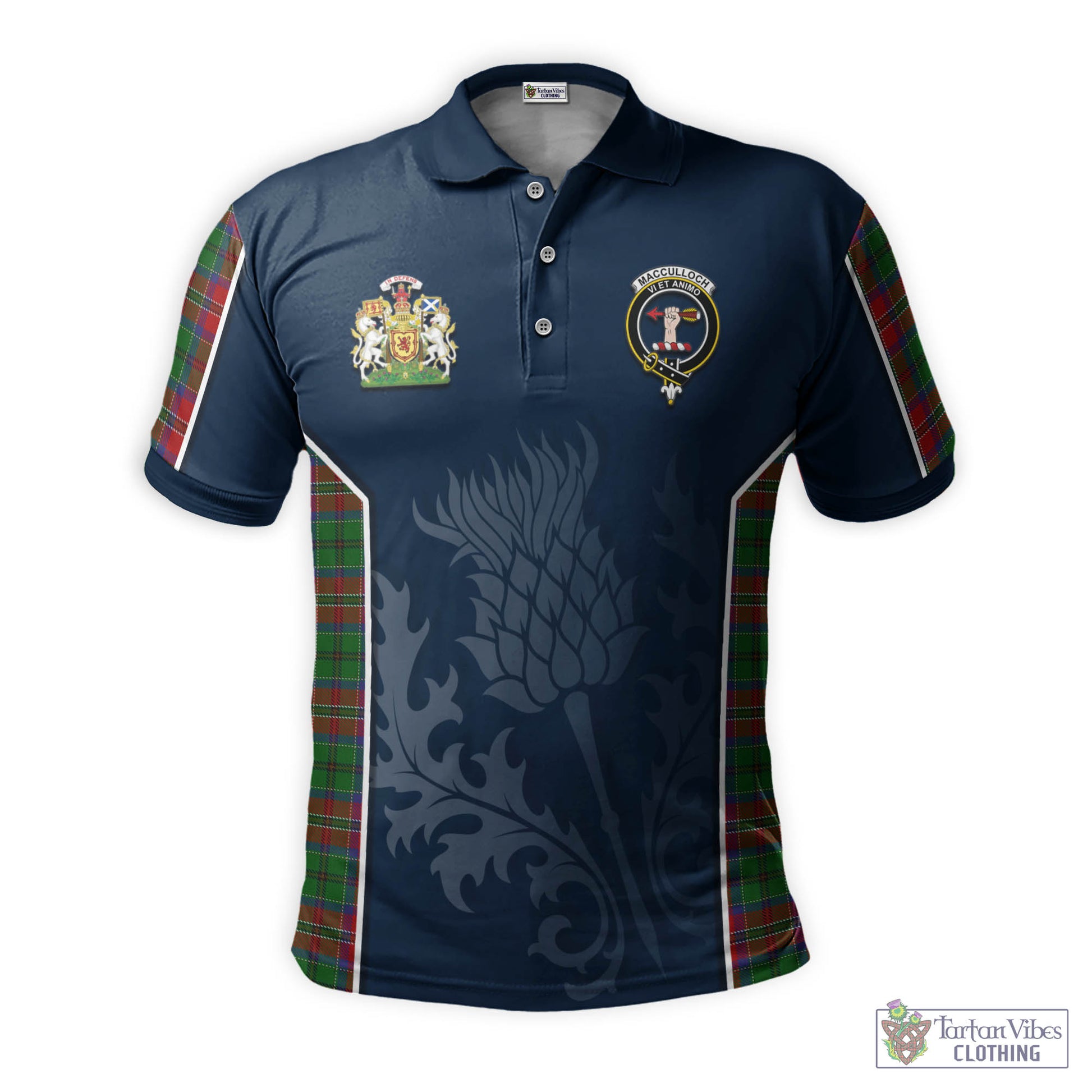 Tartan Vibes Clothing MacCulloch Tartan Men's Polo Shirt with Family Crest and Scottish Thistle Vibes Sport Style