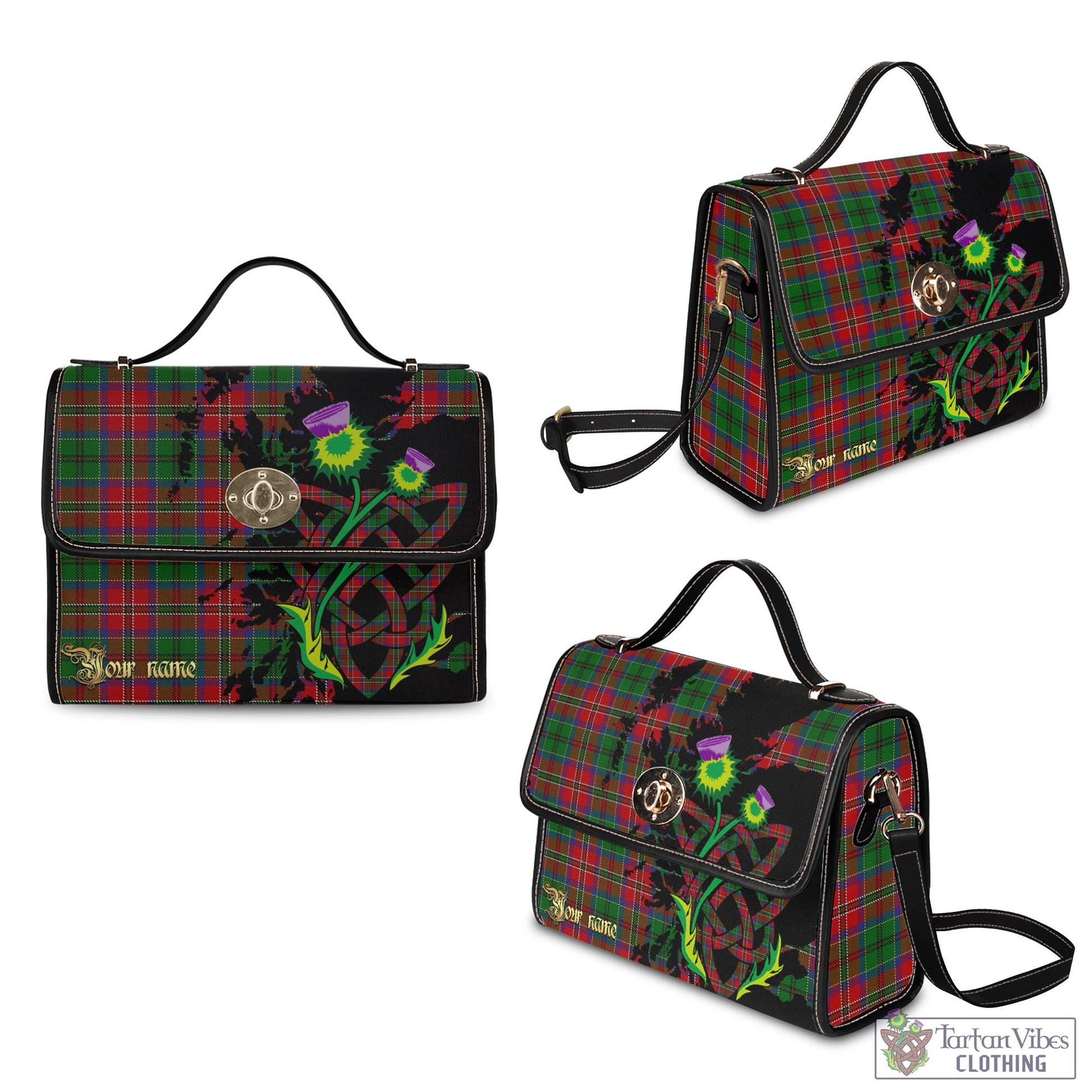 Tartan Vibes Clothing MacCulloch Tartan Waterproof Canvas Bag with Scotland Map and Thistle Celtic Accents