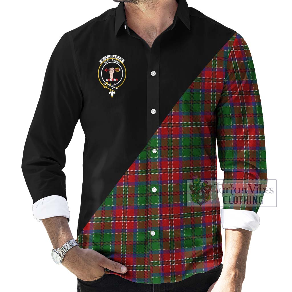 Tartan Vibes Clothing MacCulloch Tartan Long Sleeve Button Shirt with Family Crest and Military Logo Style