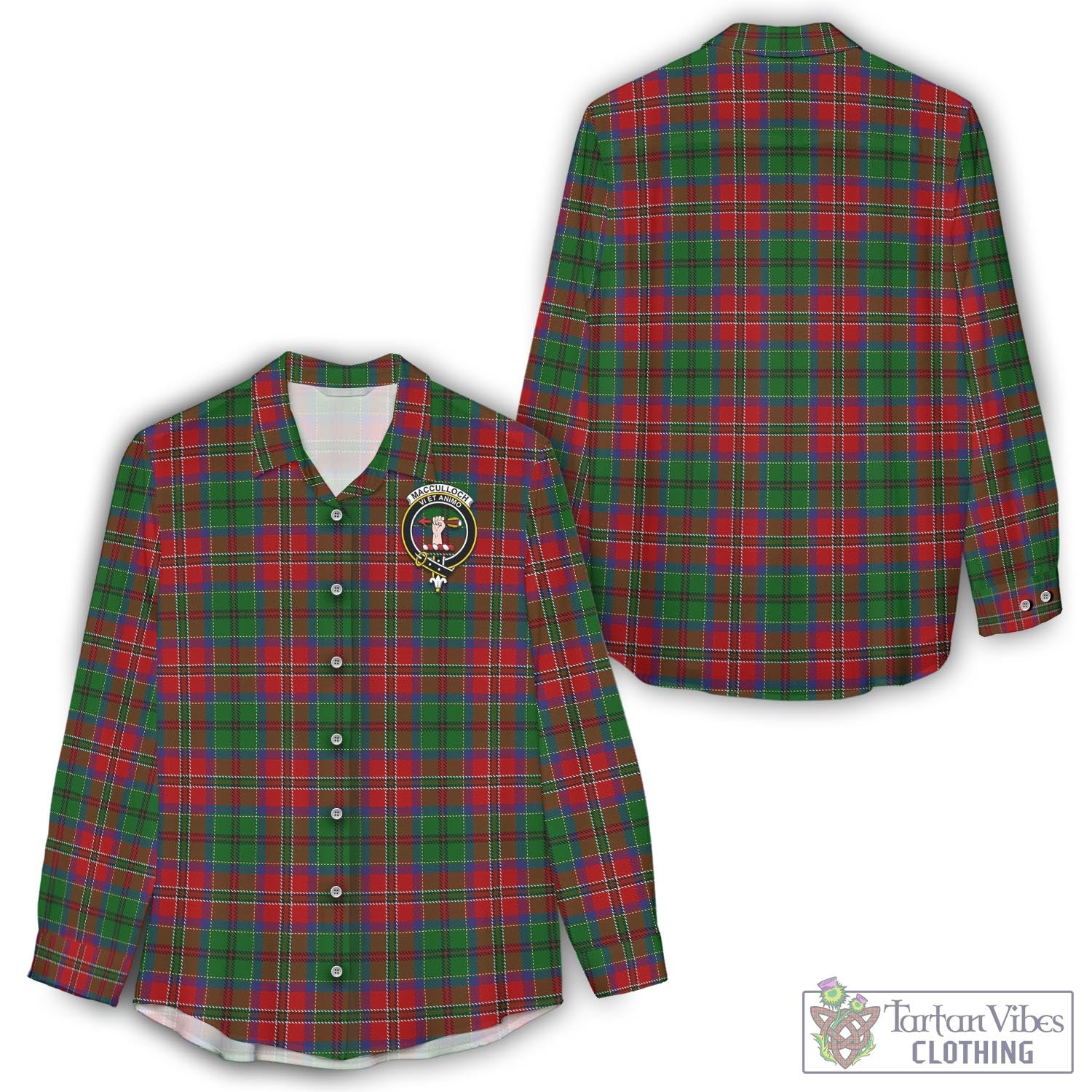 Tartan Vibes Clothing MacCulloch Tartan Womens Casual Shirt with Family Crest