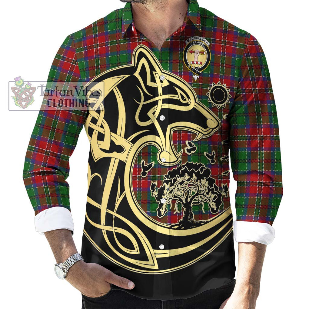 MacCulloch (McCulloch) Tartan Long Sleeve Button Shirt with Family Crest Celtic Wolf Style - Tartan Vibes Clothing