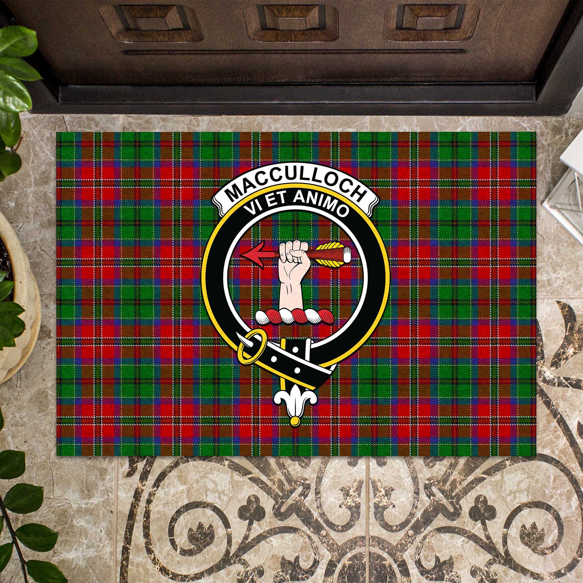 MacCulloch Tartan Door Mat with Family Crest - Tartanvibesclothing