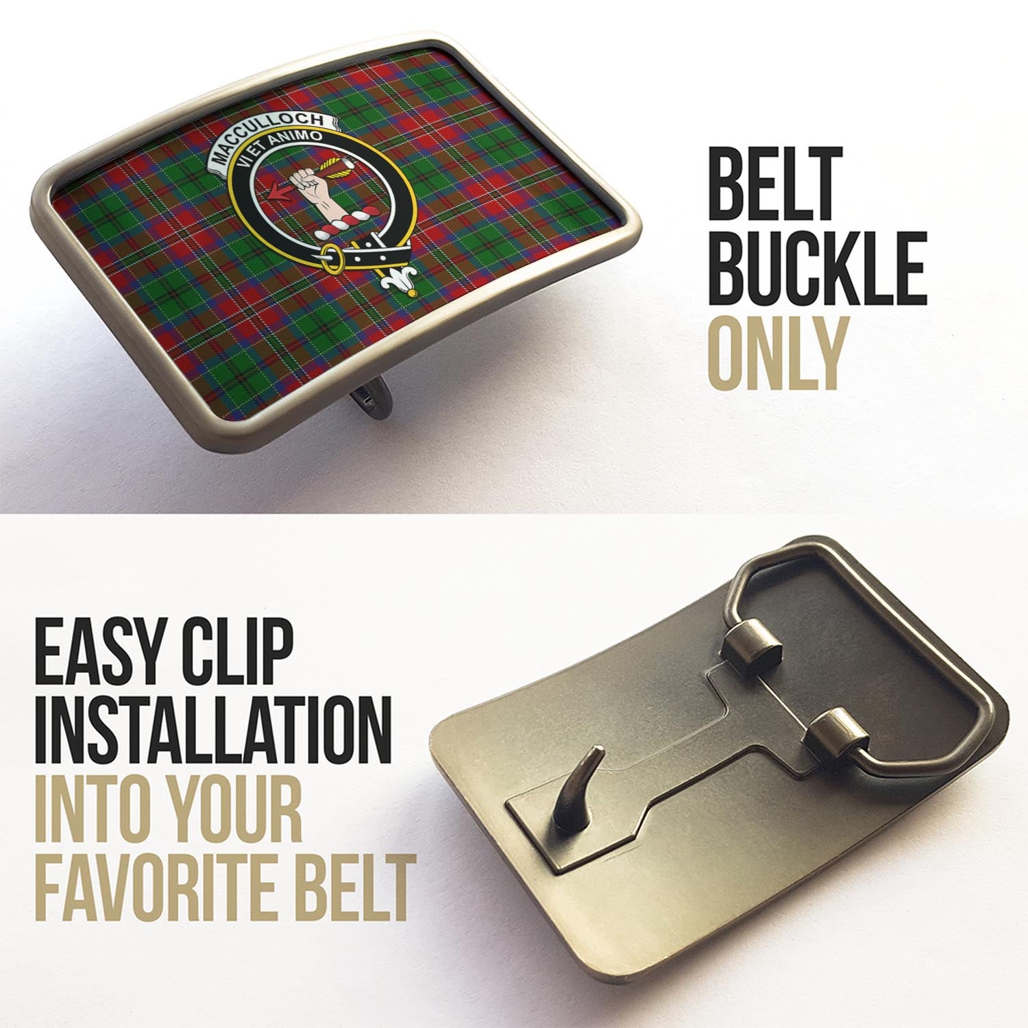 MacCulloch Tartan Belt Buckles with Family Crest - Tartanvibesclothing