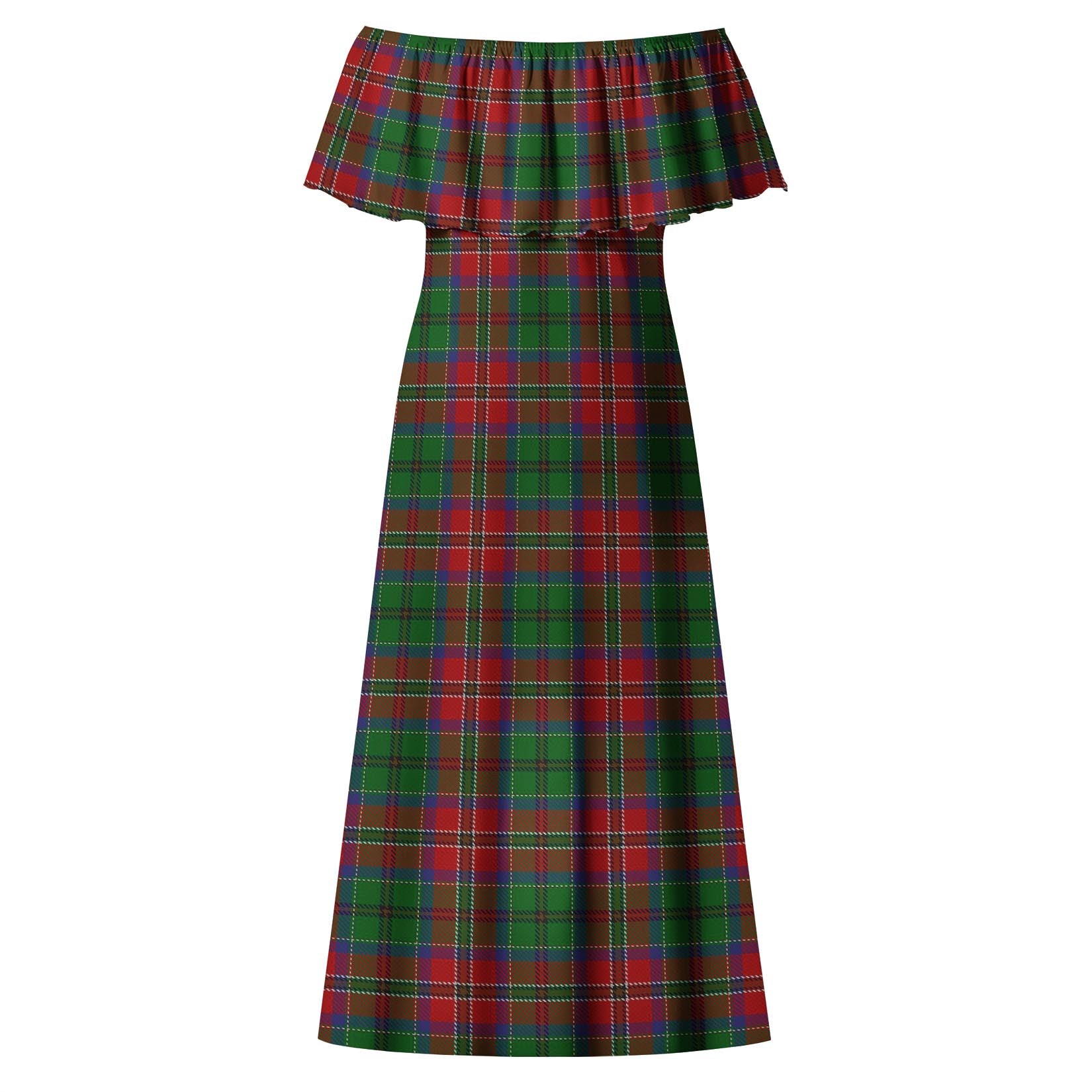 MacCulloch Tartan Off Shoulder Long Dress - Tartanvibesclothing