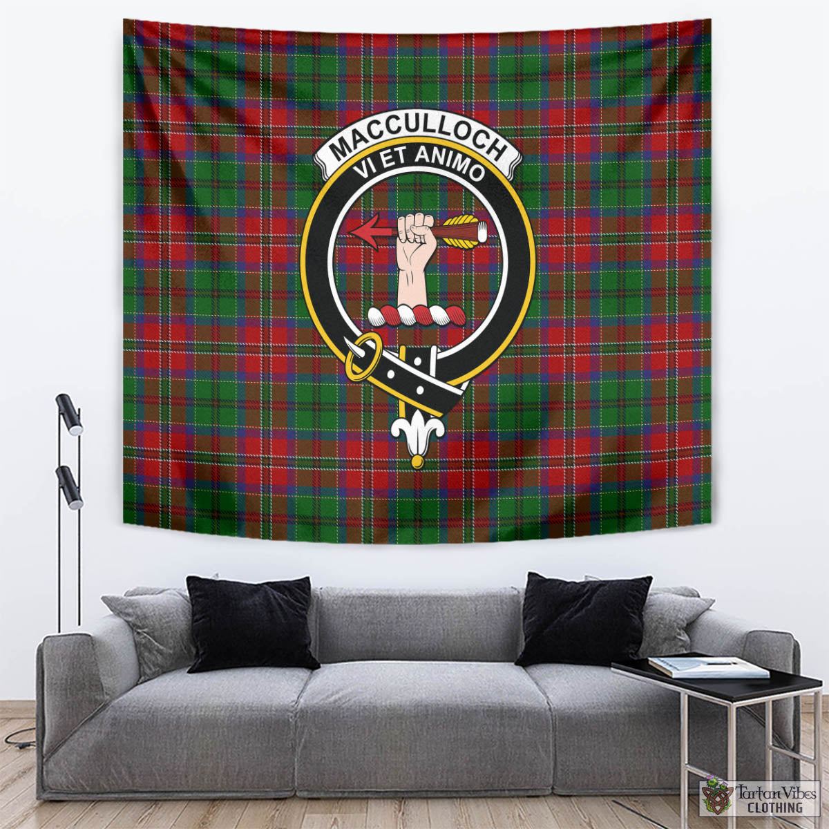Tartan Vibes Clothing MacCulloch Tartan Tapestry Wall Hanging and Home Decor for Room with Family Crest