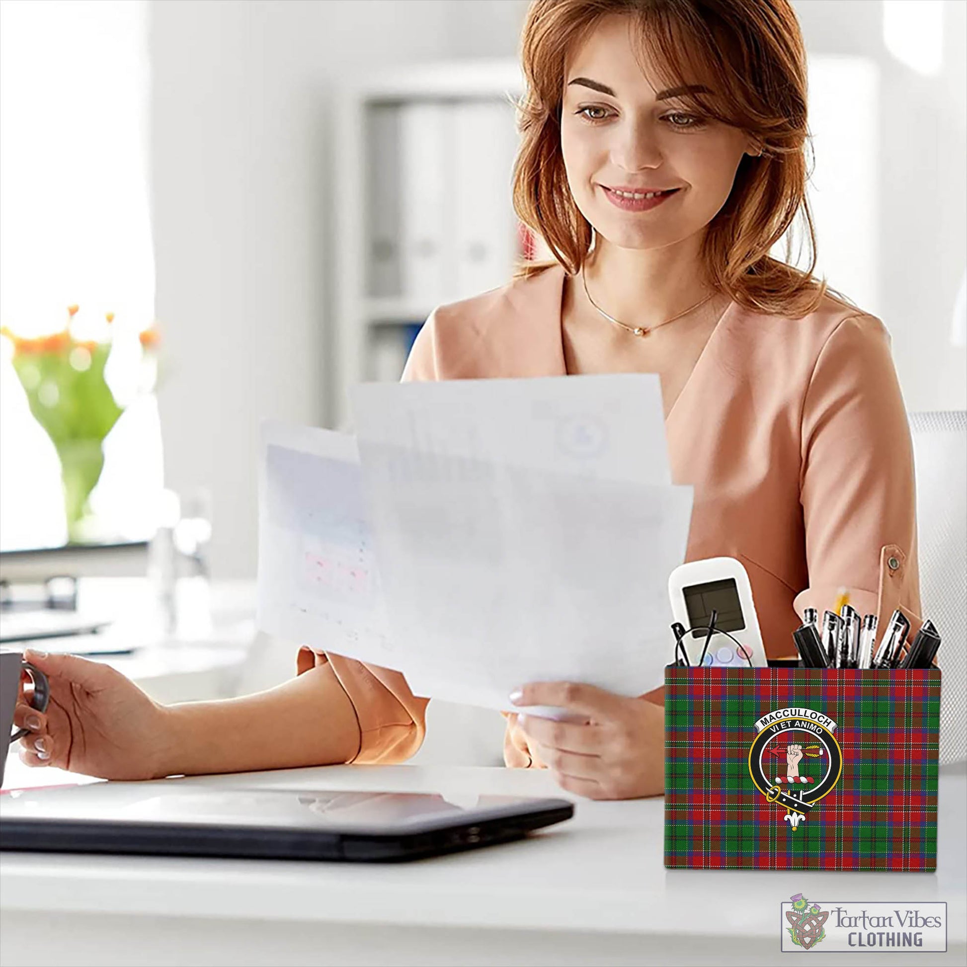 Tartan Vibes Clothing MacCulloch Tartan Pen Holder with Family Crest
