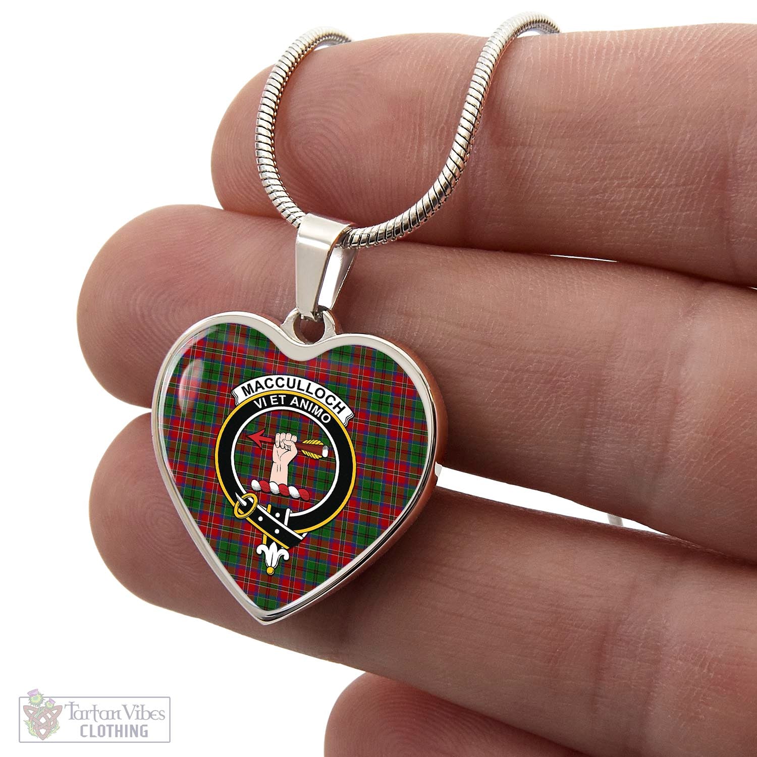 Tartan Vibes Clothing MacCulloch Tartan Heart Necklace with Family Crest