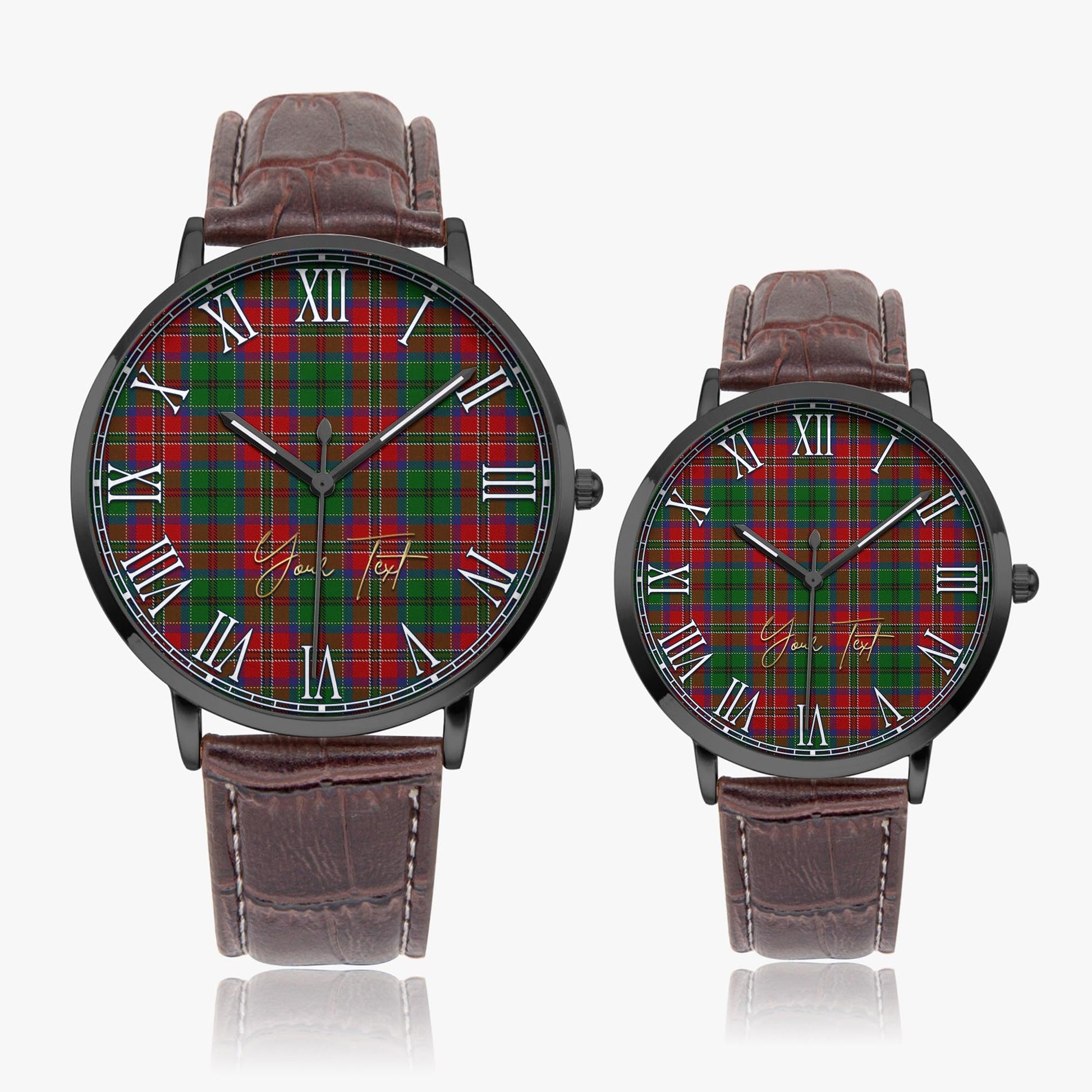 MacCulloch Tartan Personalized Your Text Leather Trap Quartz Watch Ultra Thin Black Case With Brown Leather Strap - Tartanvibesclothing