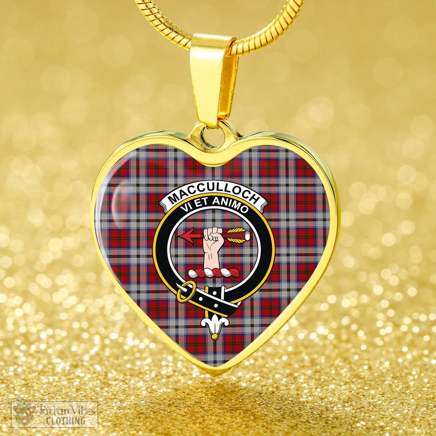 Tartan Vibes Clothing MacCulloch Dress Tartan Heart Necklace with Family Crest