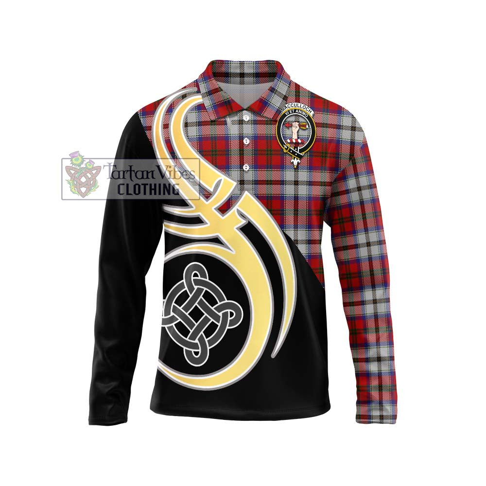 Tartan Vibes Clothing MacCulloch Dress Tartan Long Sleeve Polo Shirt with Family Crest and Celtic Symbol Style