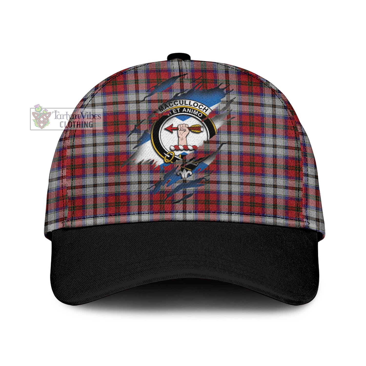 Tartan Vibes Clothing MacCulloch Dress Tartan Classic Cap with Family Crest In Me Style