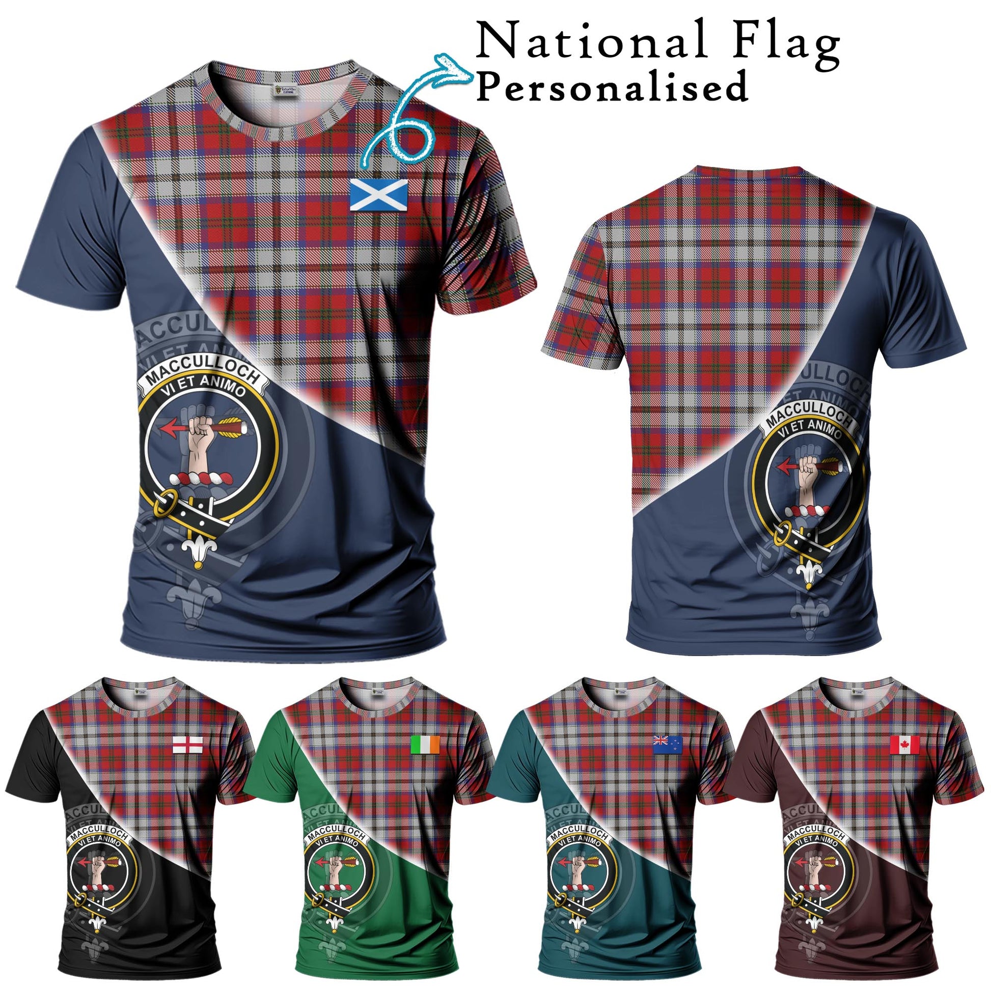 Tartan Vibes Clothing MacCulloch Dress Tartan T-Shirt with Personalised National Flag and Family Crest Half Style