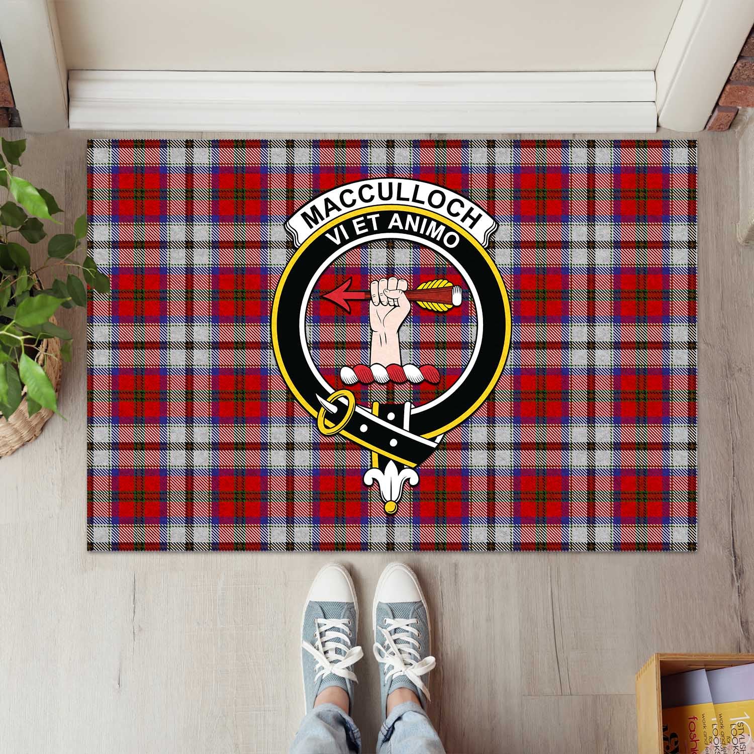 MacCulloch Dress Tartan Door Mat with Family Crest - Tartanvibesclothing