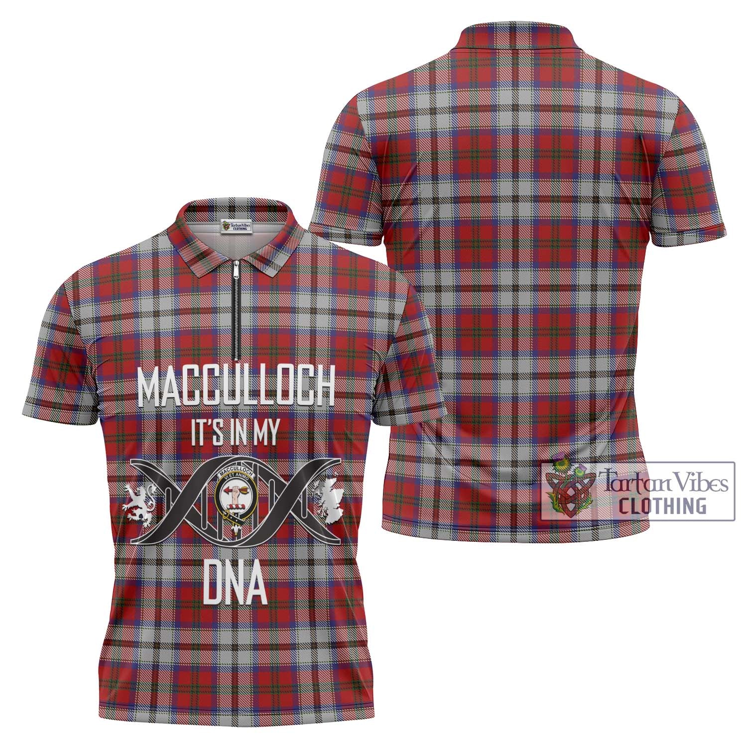 Tartan Vibes Clothing MacCulloch Dress Tartan Zipper Polo Shirt with Family Crest DNA In Me Style