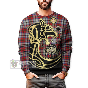 MacCulloch Dress Tartan Sweatshirt with Family Crest Celtic Wolf Style