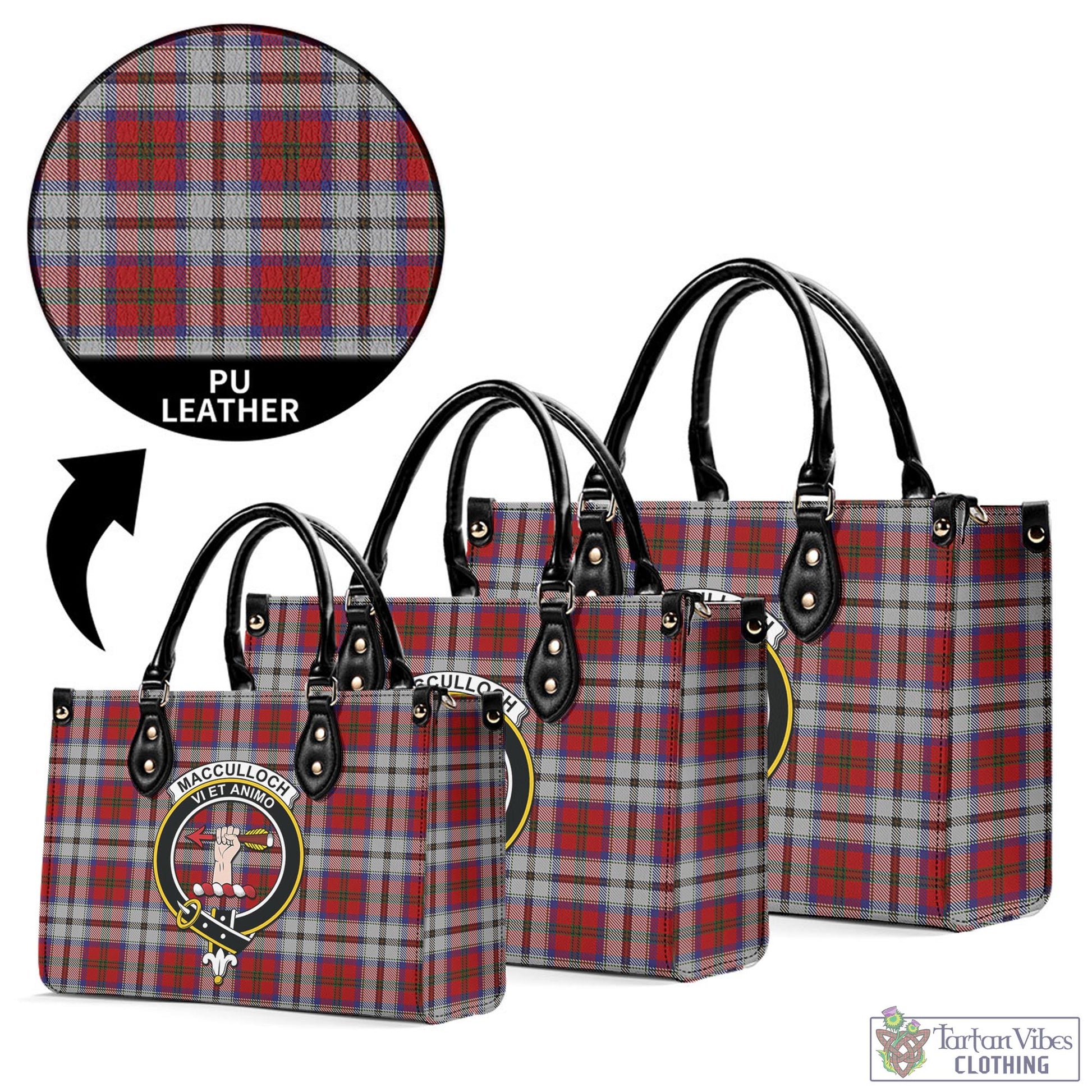 Tartan Vibes Clothing MacCulloch Dress Tartan Luxury Leather Handbags with Family Crest