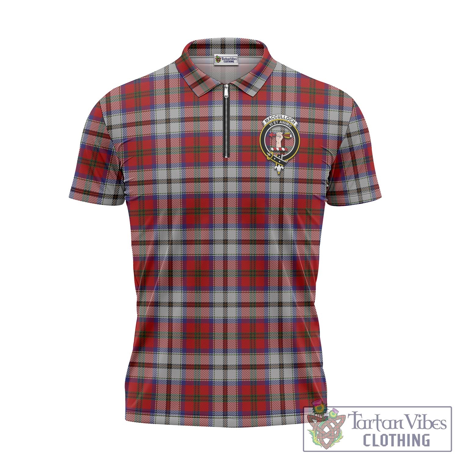 Tartan Vibes Clothing MacCulloch Dress Tartan Zipper Polo Shirt with Family Crest