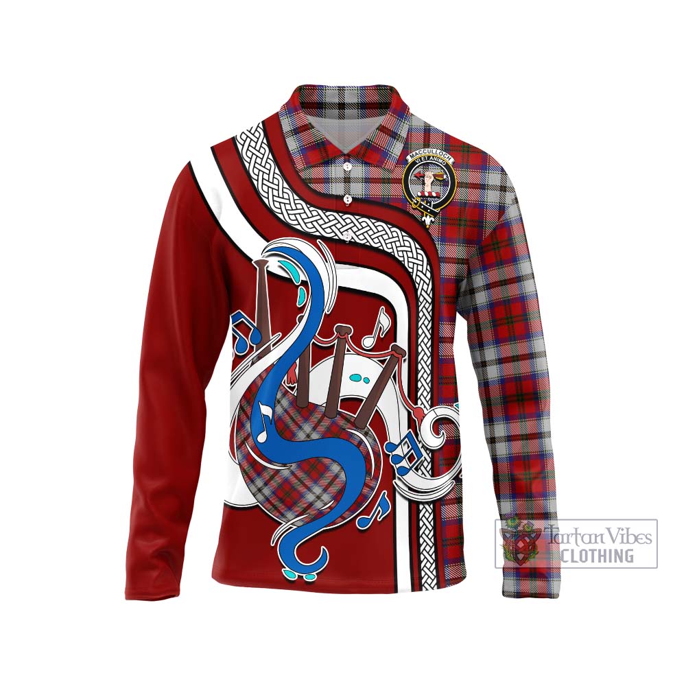 Tartan Vibes Clothing MacCulloch Dress Tartan Long Sleeve Polo Shirt with Epic Bagpipe Style