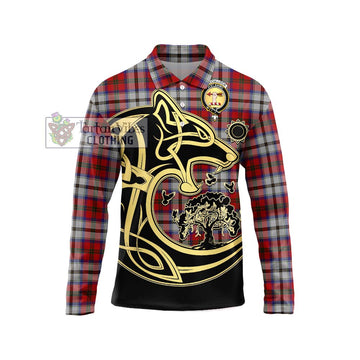 MacCulloch Dress Tartan Long Sleeve Polo Shirt with Family Crest Celtic Wolf Style