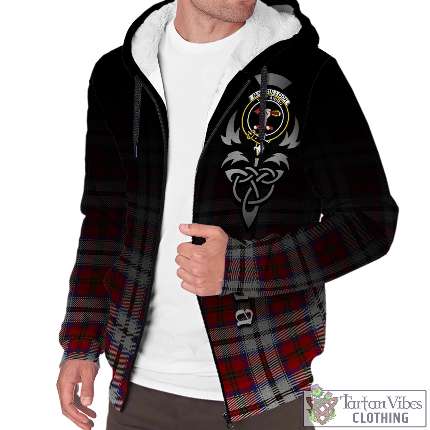 Tartan Vibes Clothing MacCulloch Dress Tartan Sherpa Hoodie Featuring Alba Gu Brath Family Crest Celtic Inspired