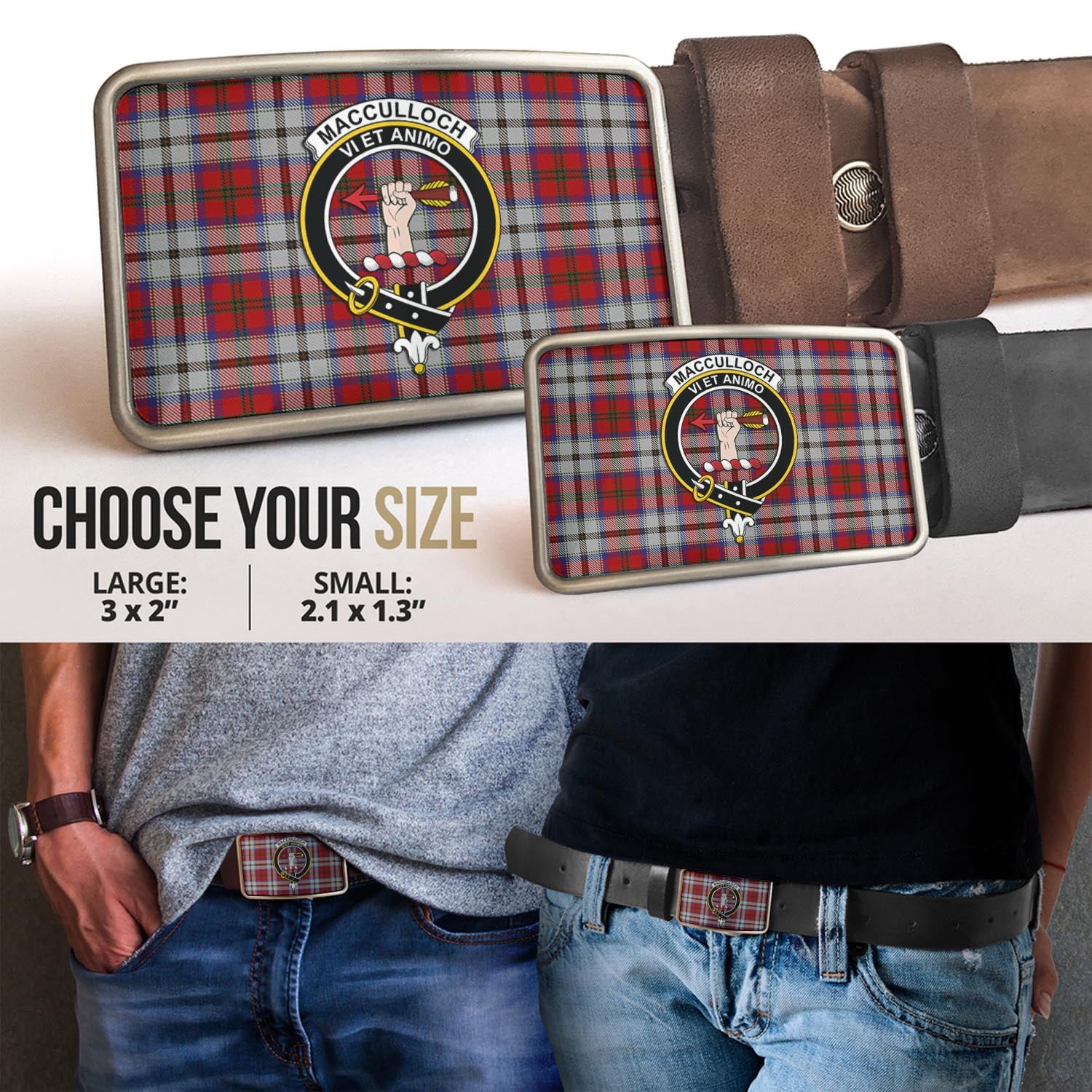 MacCulloch Dress Tartan Belt Buckles with Family Crest - Tartanvibesclothing