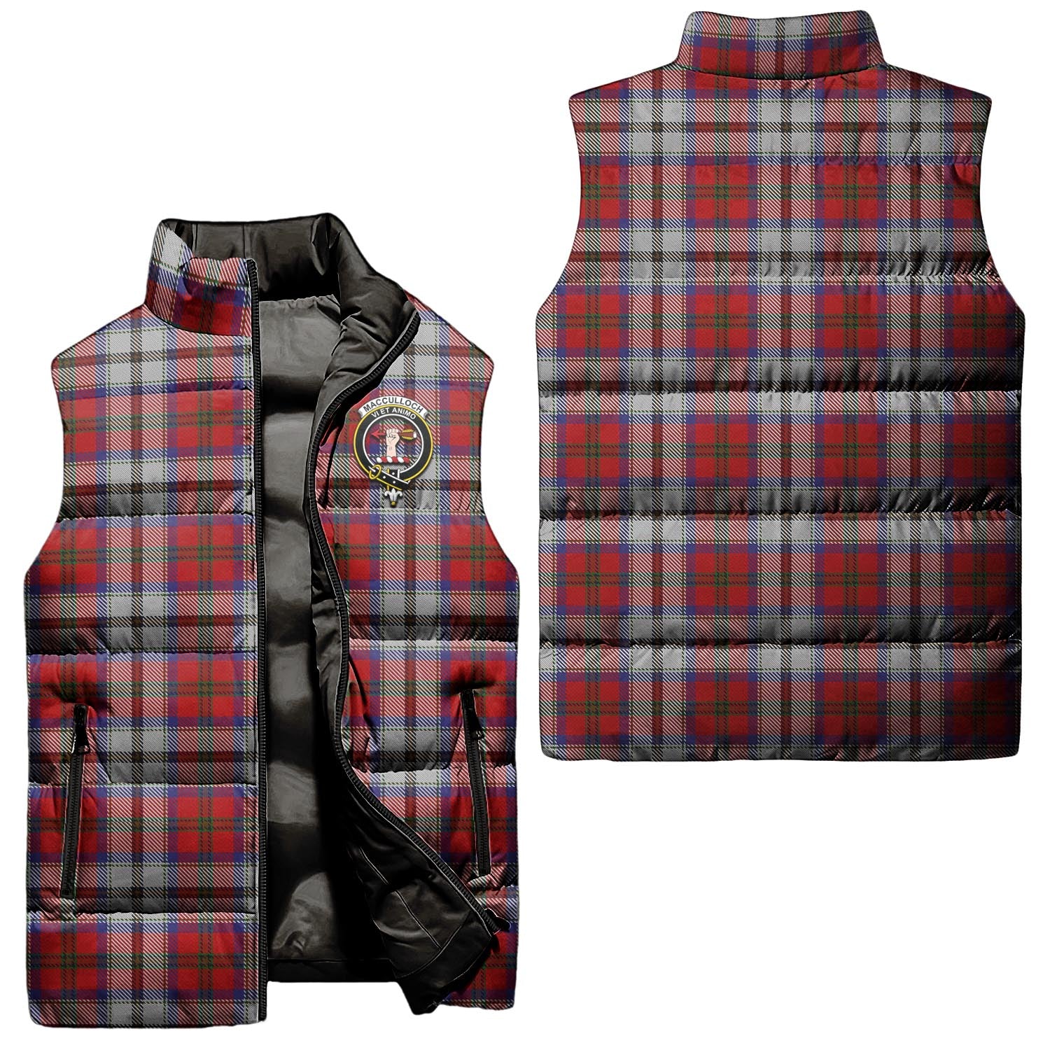 MacCulloch Dress Tartan Sleeveless Puffer Jacket with Family Crest Unisex - Tartanvibesclothing