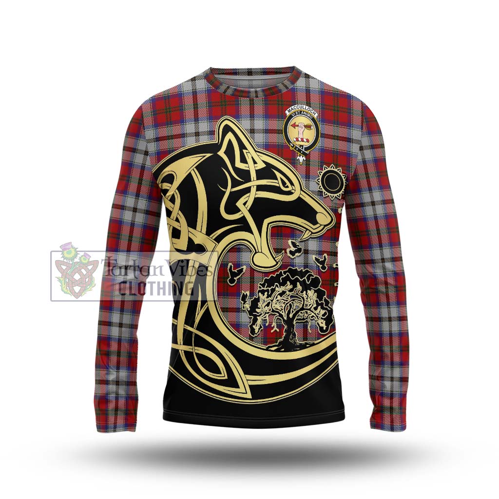 Tartan Vibes Clothing MacCulloch Dress Tartan Long Sleeve T-Shirt with Family Crest Celtic Wolf Style