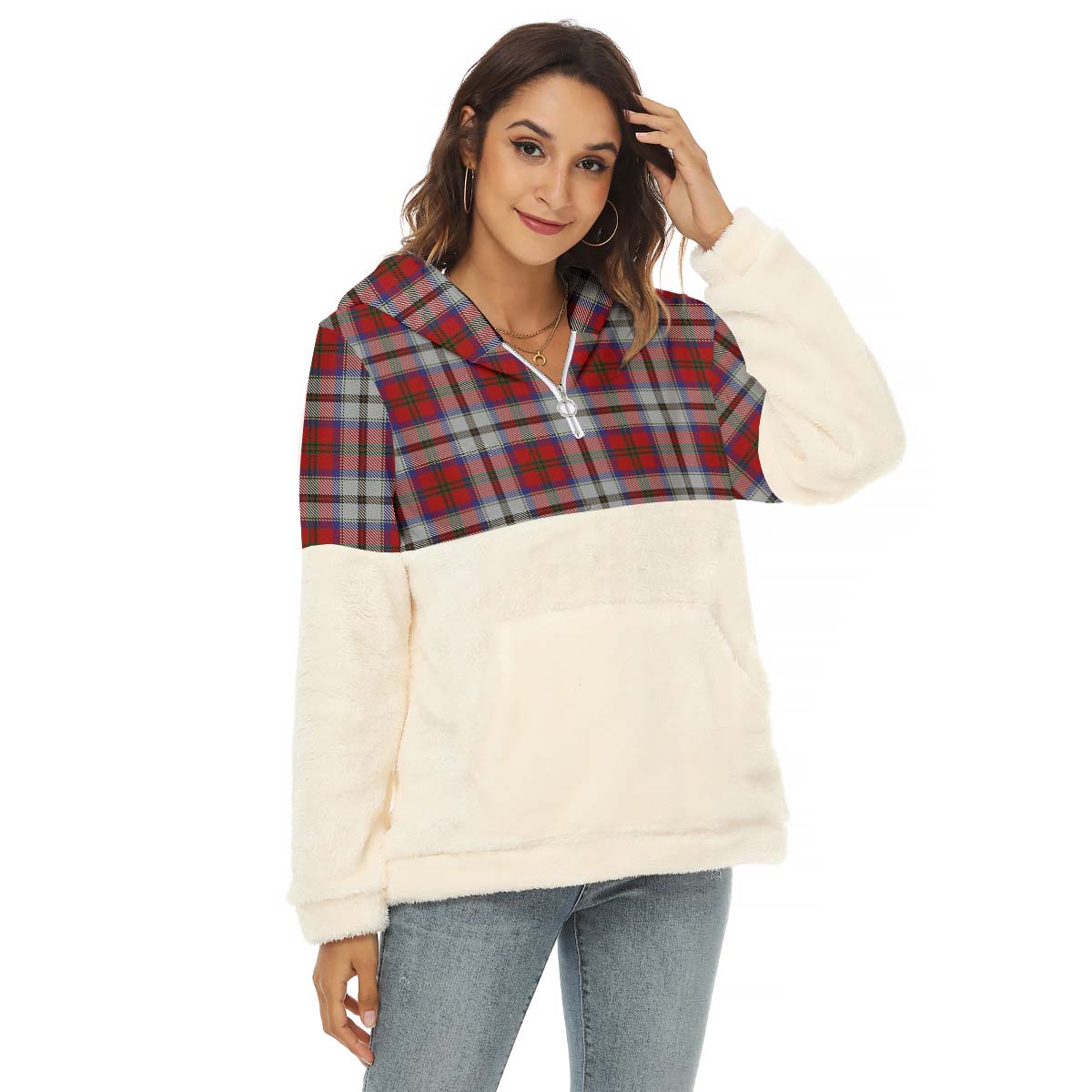 MacCulloch Dress Tartan Women's Borg Fleece Hoodie With Half Zip Female - Tartanvibesclothing