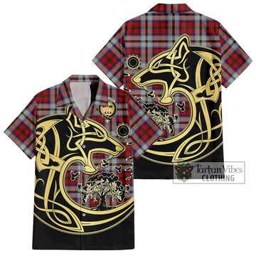 MacCulloch Dress Tartan Short Sleeve Button Shirt with Family Crest Celtic Wolf Style