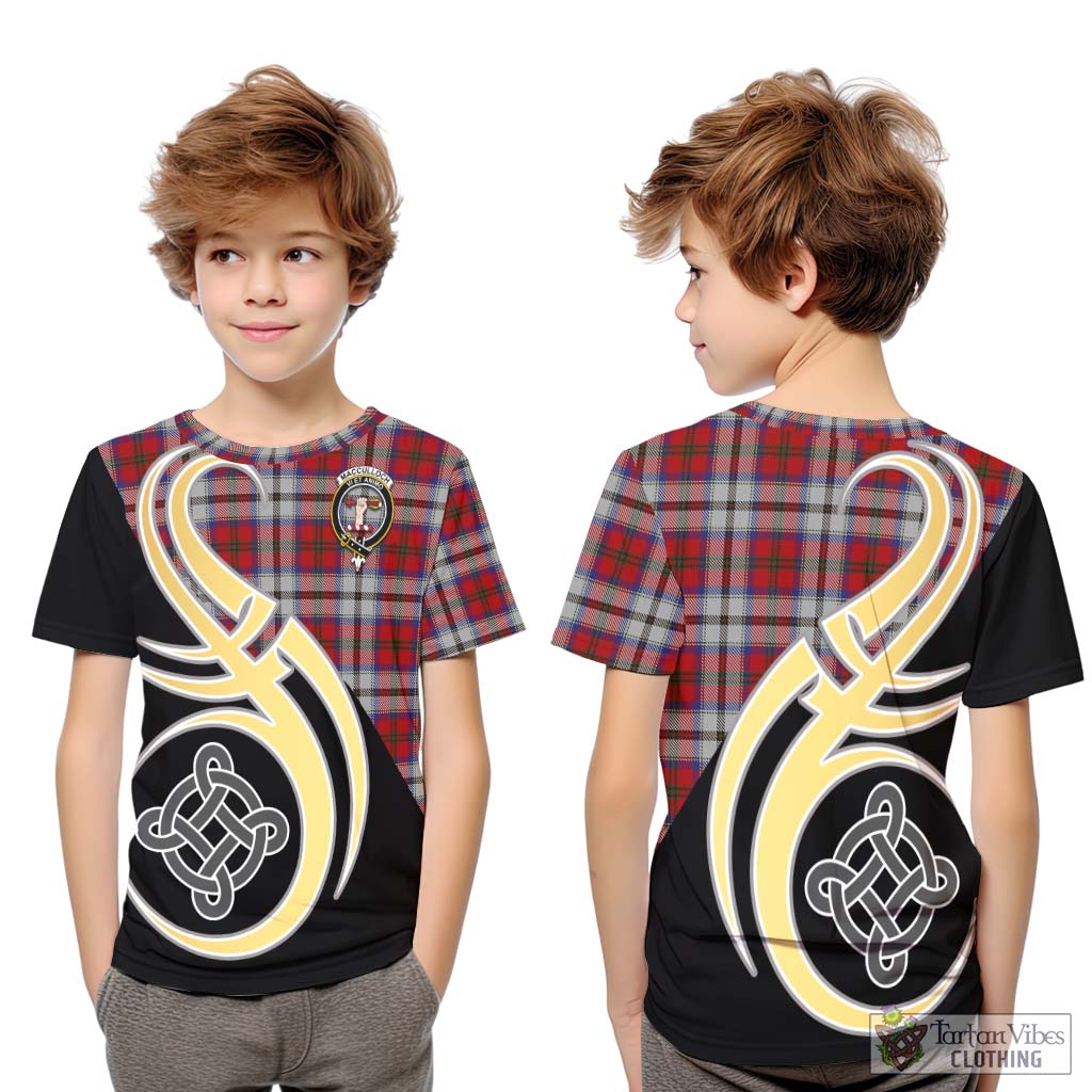 Tartan Vibes Clothing MacCulloch Dress Tartan Kid T-Shirt with Family Crest and Celtic Symbol Style