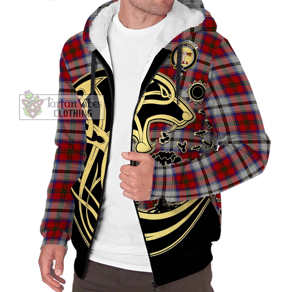 Tartan Vibes Clothing MacCulloch Dress Tartan Sherpa Hoodie with Family Crest Celtic Wolf Style